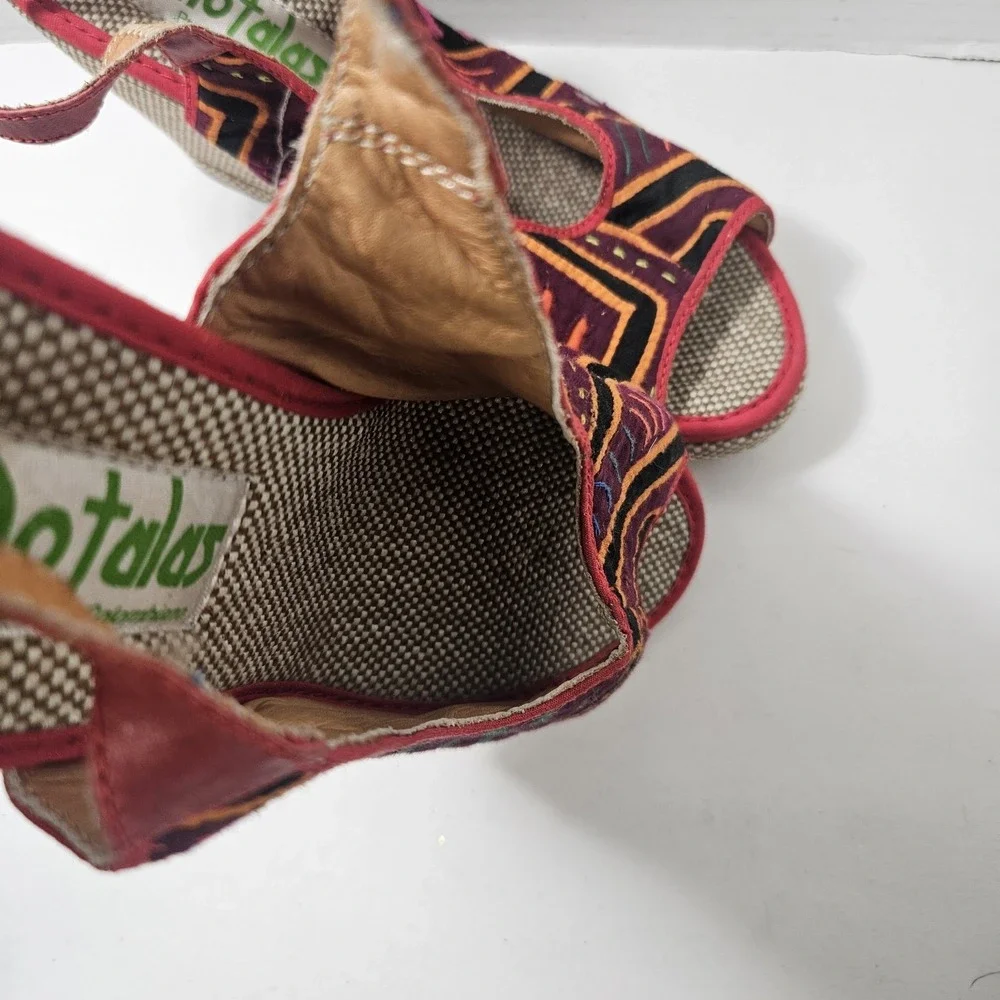Handmade Tribal Wedge‎ Sandals Size 38 Colombia Textile Leather Boho 7.5